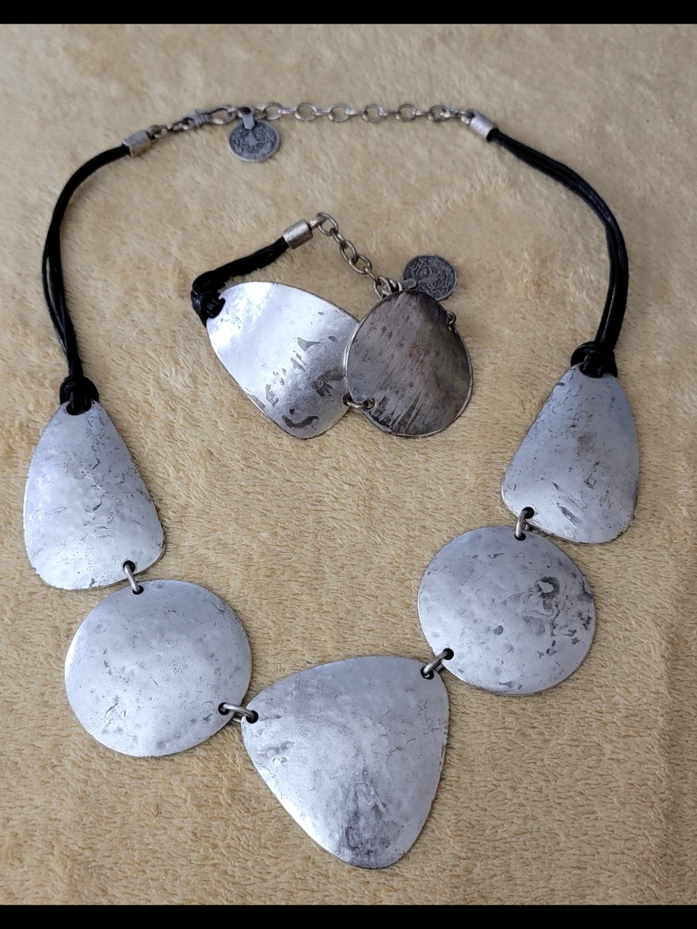 Cost Plus World Market Silver and Black Disc Statement Necklace